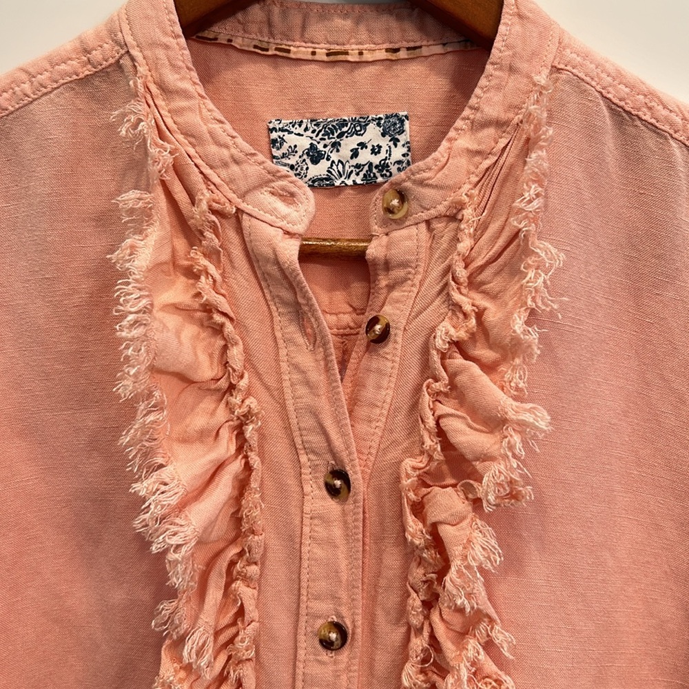 Anthropologie Pilcro linen blend Ruffled Placket Shirt peach - Picture 9 of 13